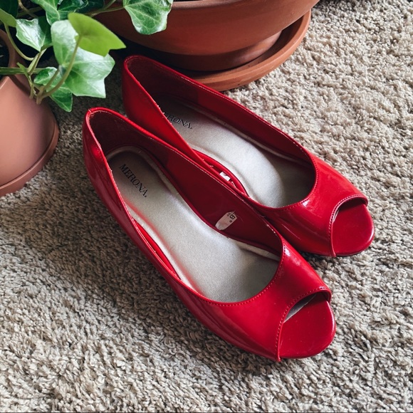 Red Peep Toe Wedges - Picture 1 of 5